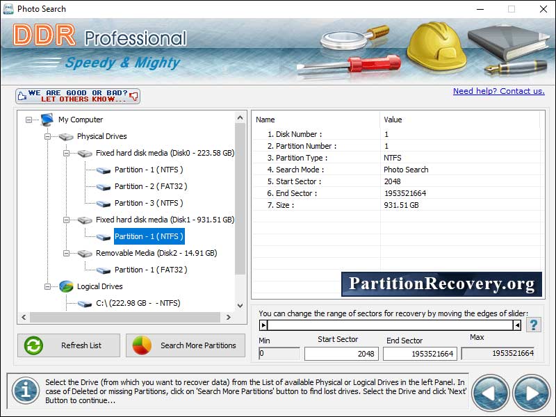 Screenshot of Partition Recovery Software