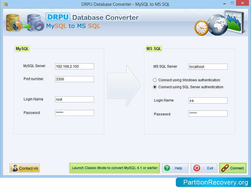 MySQL to MS SQL database converter software