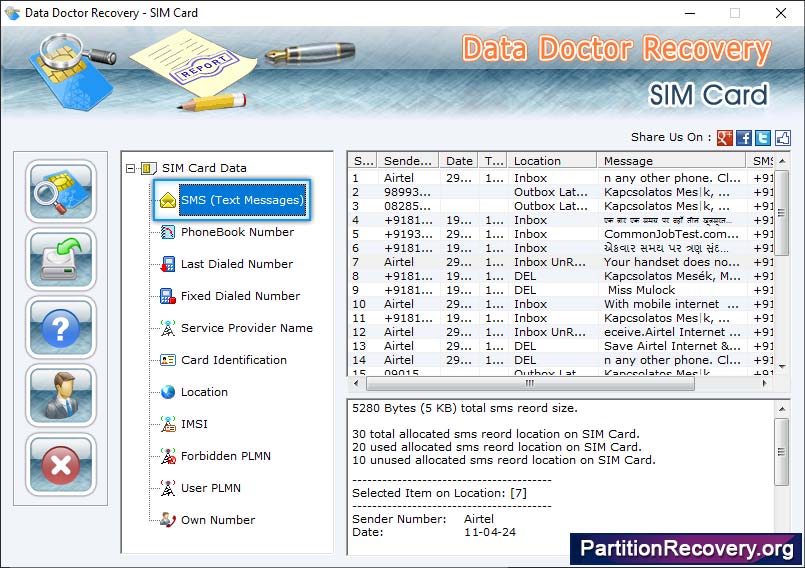 Cell phone sim card data restoration program